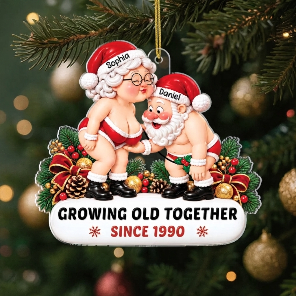 Personalized Couple Christmas Ornament 1988 Anniversary Gift – Leopard Print Santa & Mrs. Claus Figurine - santacalcetines