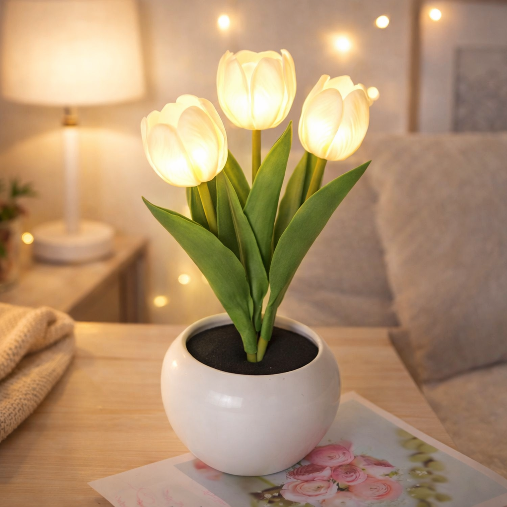 Lámpara De Noche Led Con Forma De Tulipán, Regulable, Enchufable, Romántica, Con Flores Artificiales, Regalo Para El Día De La Madre. - santacalcetines