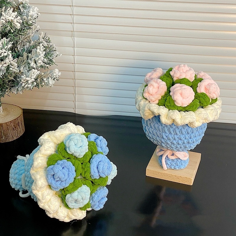 Hilo De Hielo Tejido A Mano Con Ramo De Rosas, Tejido A Crochet Casero, Regalo De Aniversario Para El Día De La Madre. - santacalcetines