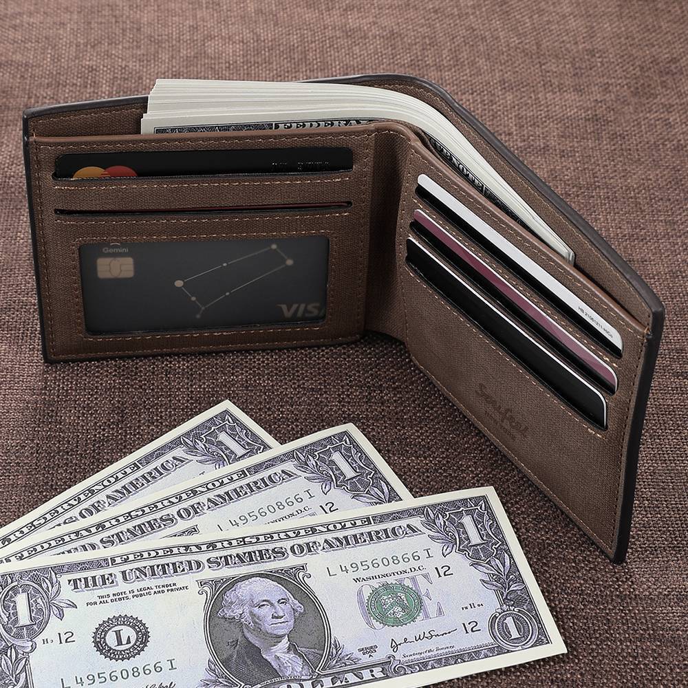 Cartera Plegable Con Foto Y Inscripción Personalizada Para Hombre - Regalo De Cuero Azul Para Hombre -