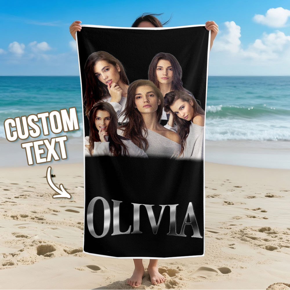 Toalla De Playa Personalizada Con Foto De Dibujos Animados, Toalla De Playa Multicolor, Idea De Regalo Divertida Para El Verano - santacalcetines