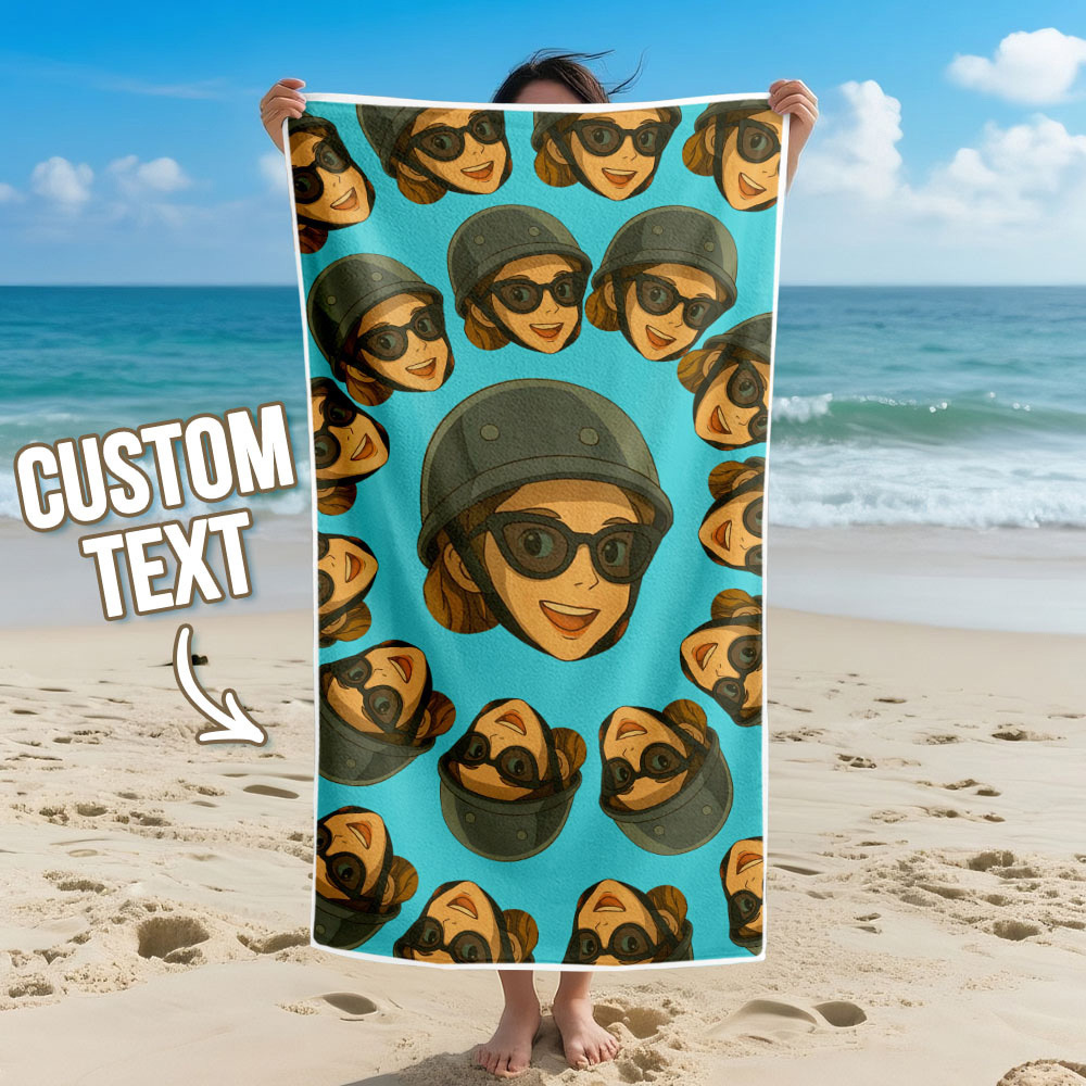 Toalla De Playa Personalizada Con Foto De Dibujos Animados, Toalla De Playa Multicolor, Idea De Regalo Divertida Para El Verano - santacalcetines