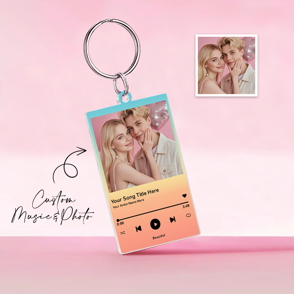 Llavero De Música Acrílico Con Brillo Fino, Verde Personalizado, Pareja, Tú Y Yo, Foto Y Texto, Llavero Acrílico, Regalos Creativos, Llavero De Regalo De San Valentín - santacalcetines