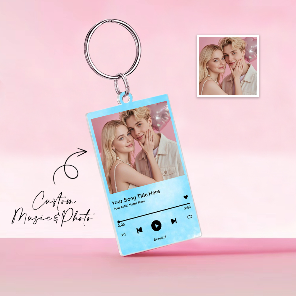 Llavero De Música Acrílico Con Brillo Fino, Verde Personalizado, Pareja, Tú Y Yo, Foto Y Texto, Llavero Acrílico, Regalos Creativos, Llavero De Regalo De San Valentín - santacalcetines