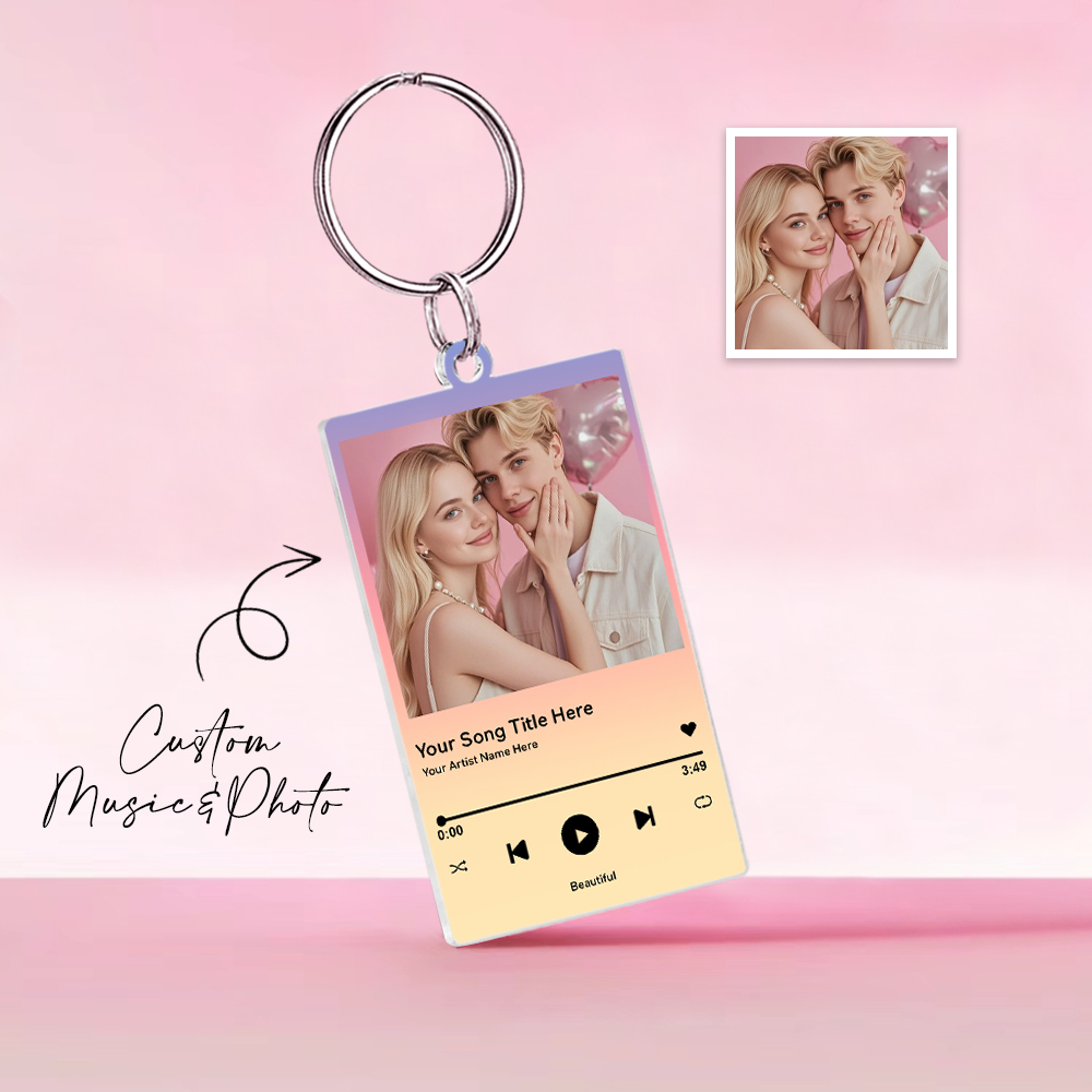 Llavero De Música Acrílico Con Brillo Fino, Verde Personalizado, Pareja, Tú Y Yo, Foto Y Texto, Llavero Acrílico, Regalos Creativos, Llavero De Regalo De San Valentín - santacalcetines