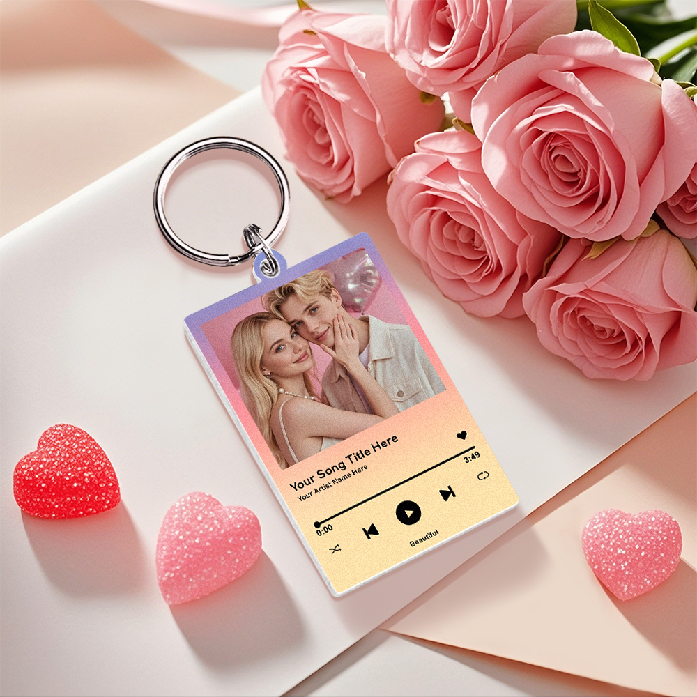 Llavero De Música Acrílico Con Brillo Fino, Verde Personalizado, Pareja, Tú Y Yo, Foto Y Texto, Llavero Acrílico, Regalos Creativos, Llavero De Regalo De San Valentín - santacalcetines
