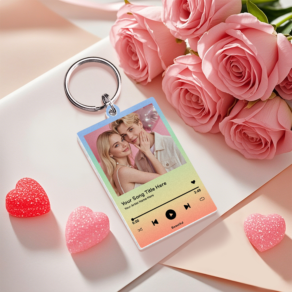 Llavero De Música Acrílico Con Brillo Fino, Verde Personalizado, Pareja, Tú Y Yo, Foto Y Texto, Llavero Acrílico, Regalos Creativos, Llavero De Regalo De San Valentín - santacalcetines