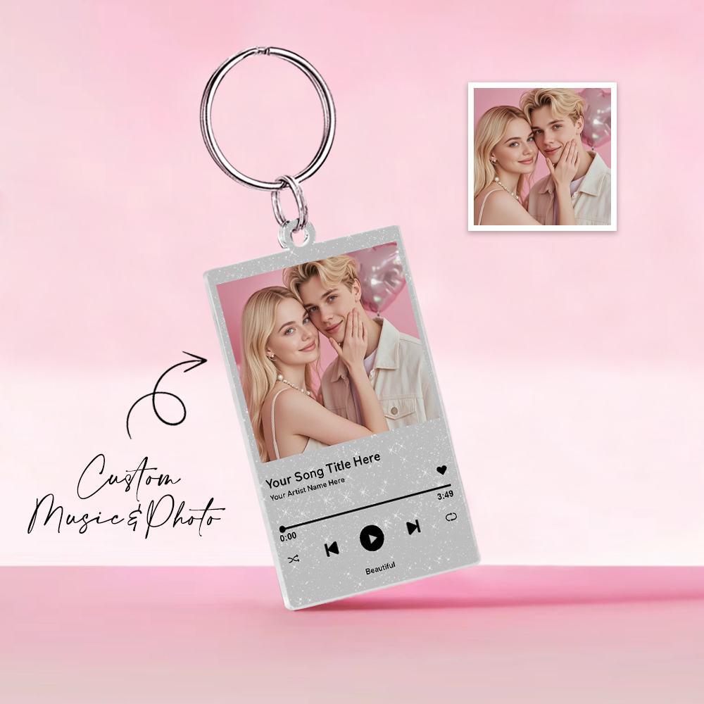 Llavero De Música Acrílico Con Brillo Fino, Verde Personalizado, Pareja, Tú Y Yo, Foto Y Texto, Llavero Acrílico, Regalos Creativos, Llavero De Regalo De San Valentín - santacalcetines
