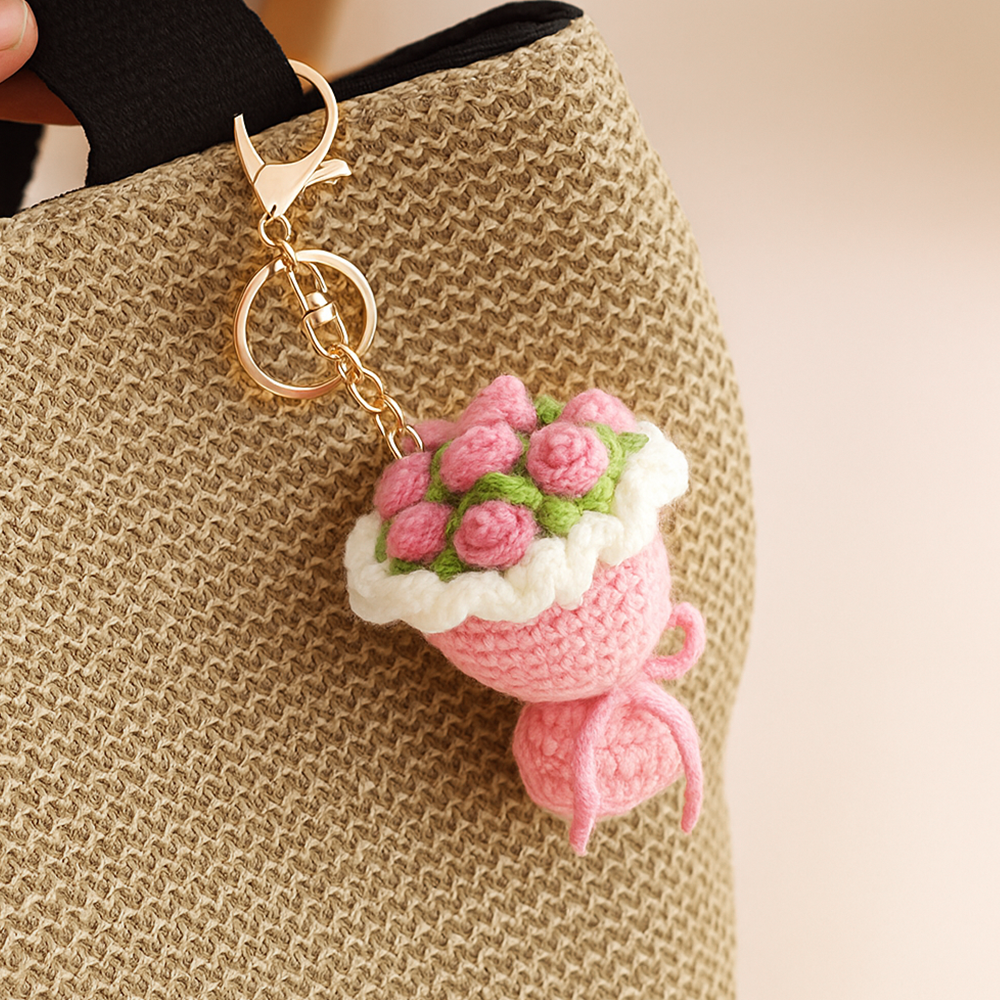 Precioso Llavero Con Ramo De Lana Tejido, Diseño De Girasol, Colgante Para Bolso, Regalo De Graduación. - santacalcetines