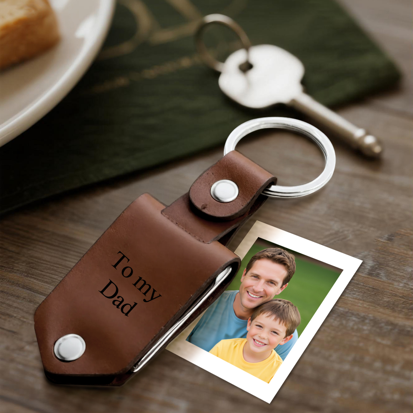 Llavero De Cuero Personalizado Con Foto De Papá, Texto Grabado Personalizado, Llavero Conmemorativo, Regalo Para El Día Del Padre - santacalcetines