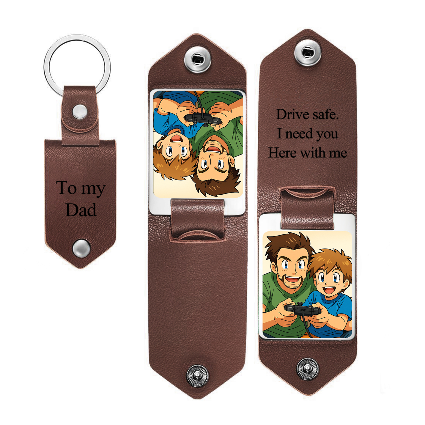 Llavero De Cuero Personalizado Con Foto De Papá, Texto Grabado Personalizado, Llavero Conmemorativo, Regalo Para El Día Del Padre - santacalcetines