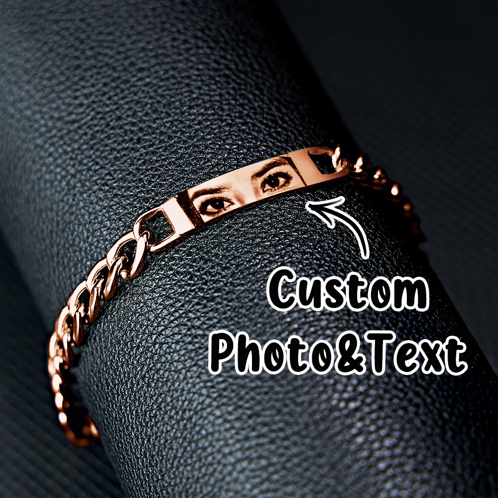 Pulsera Personalizada Con Foto De Ojo Para Parejas, Regalo De Navidad - Recuerdo De Acero Inoxidable Grabado A Láser, Regalo De Aniversario - santacalcetines