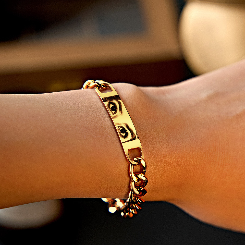 Pulsera Personalizada Con Foto De Ojo Para Parejas, Regalo De Navidad - Recuerdo De Acero Inoxidable Grabado A Láser, Regalo De Aniversario - santacalcetines