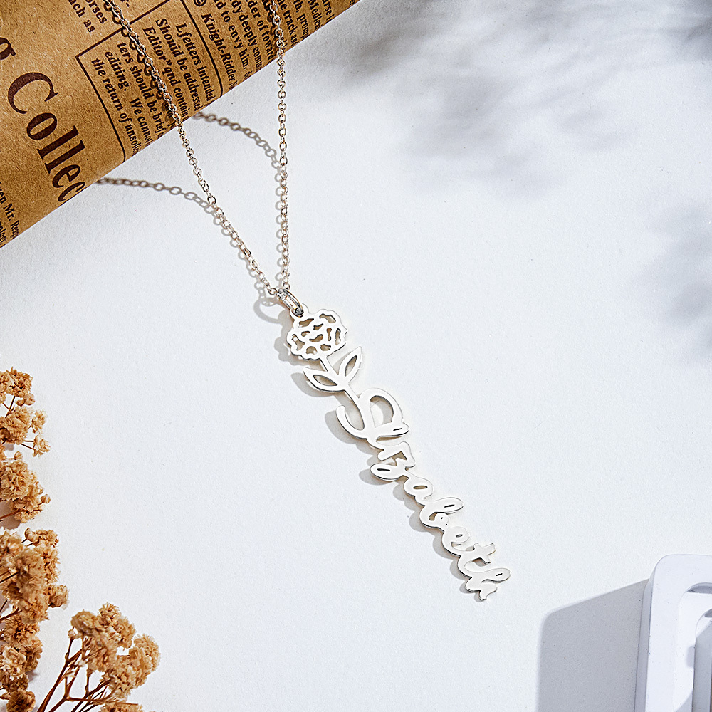 Colgante Con Nombre De Flor De Nacimiento Personalizado, Joyería De Acero Inoxidable, Regalo, Sin Lluvia, Sin Collar De Flores - santacalcetines