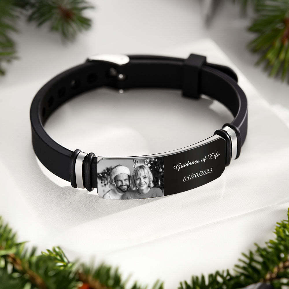 Pulsera Personalizada Para Hombre, Pulsera Personalizada Con Foto Grabada, Regalo De Navidad Perfecto Para Pareja De Recién Casados -