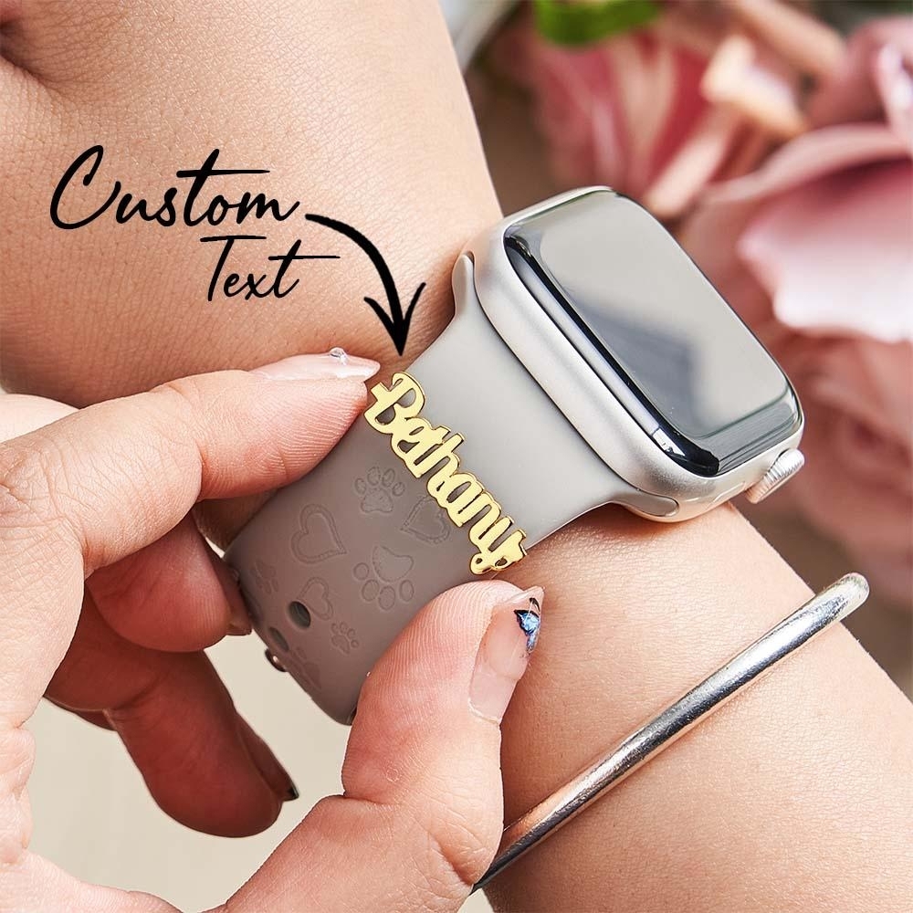 Charms Personalizados Para Apple Watch - Correa Con Nombre - Charm Con Nombre En La Barra Del Reloj - Etiqueta Con Nombre En Plata Y Oro Rosa - Regalo De San Valentín - Regalo Para Ella