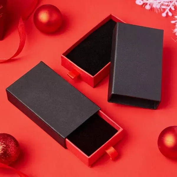 Caja De Cartón Kraft Tipo Cajón, Caja De Regalo De Cartón Negro Con Esponja. - santacalcetines