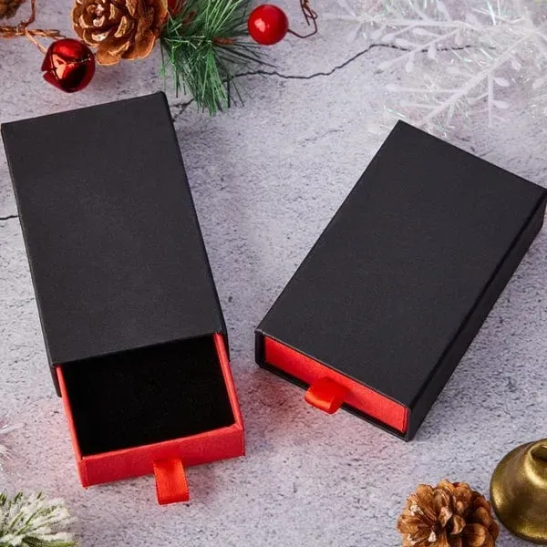 Caja De Cartón Kraft Tipo Cajón, Caja De Regalo De Cartón Negro Con Esponja. - santacalcetines