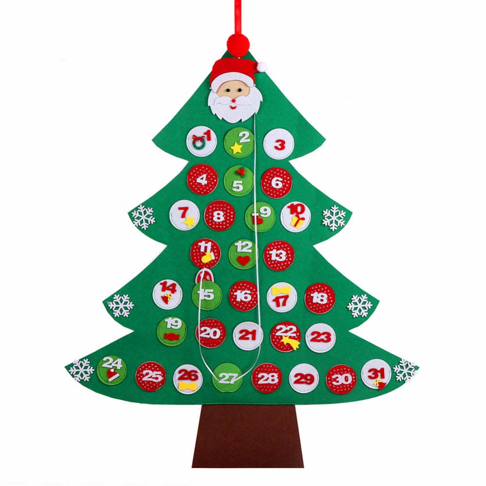 Fieltro Árbol De Navidad Cuenta Regresiva Para Navidad Calendario Decoración Para Colgar En La Pared Calendarios De Adviento - santacalcetines