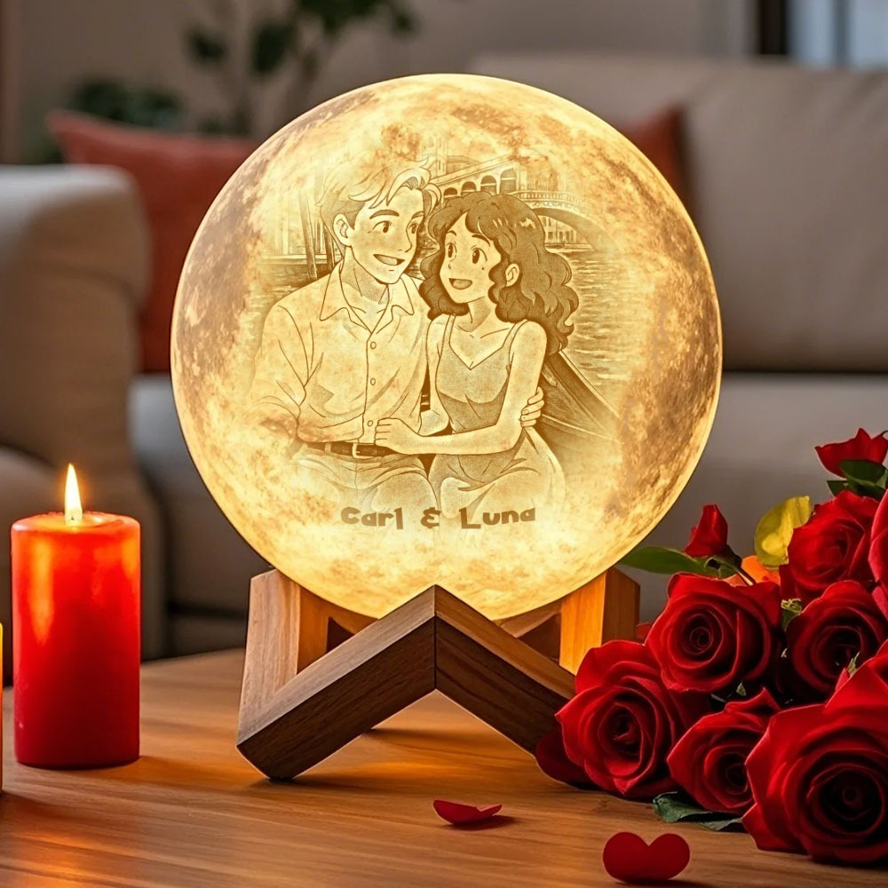 Lámpara De Luna Con Foto 3d Personalizada Y Texto Personalizado: Efecto Anime De 3 Colores Táctiles - santacalcetines