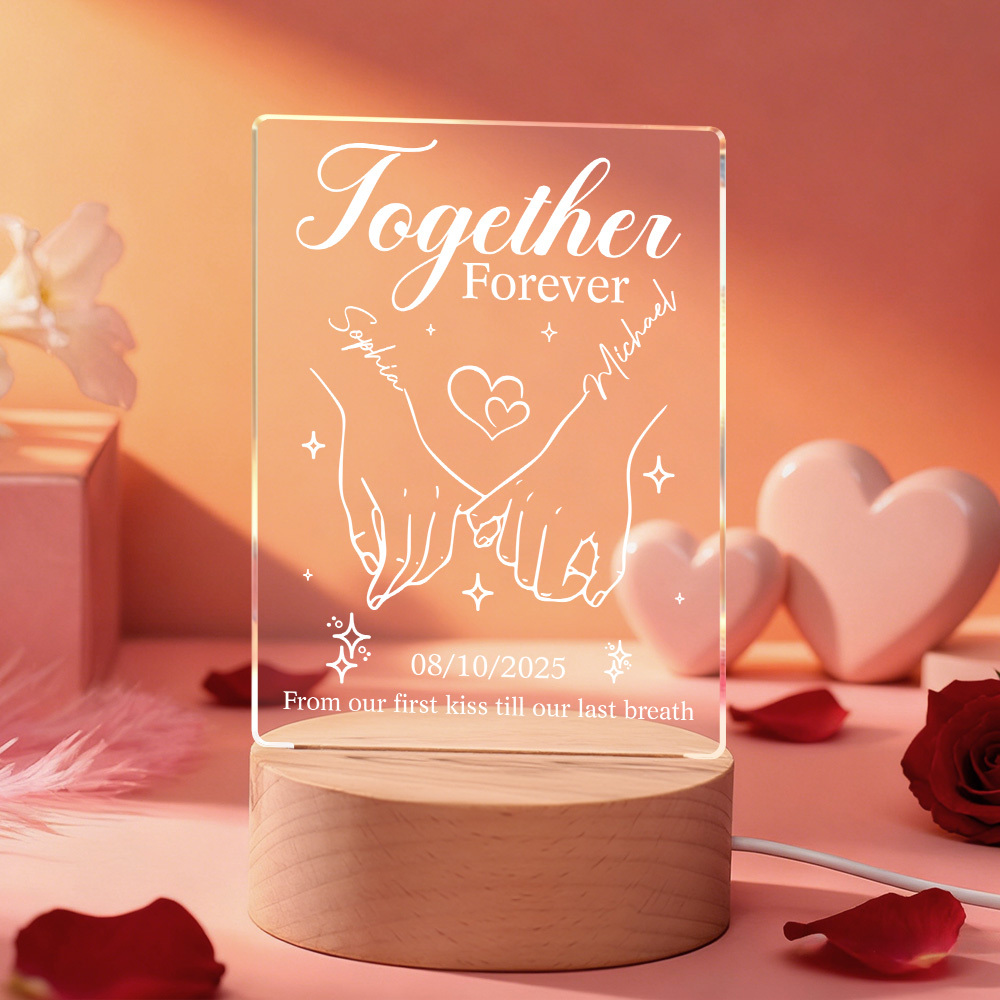 Lámpara De Corazón De Acrílico Personalizada Para San Valentín - Luz Nocturna Led Personalizada Con Nombres Y Fecha De Aniversario - Regalo Romántico De Decoración De Escritorio - santacalcetines