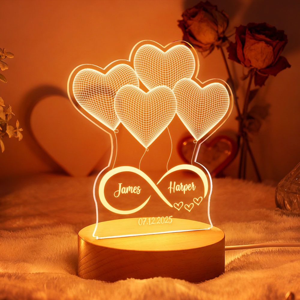 Lámpara De Corazón De Acrílico Personalizada Para San Valentín - Luz Nocturna Led Personalizada Con Nombres Y Fecha De Aniversario - Regalo Romántico De Decoración De Escritorio - santacalcetines