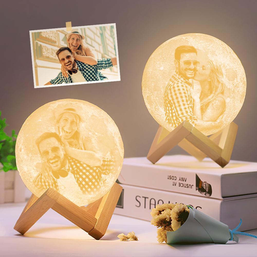 Lámpara De Luna Con Foto De Impresión 3d Personalizada Luna Mágica Con Foto De Doble Cara - Toque Dos/tres Colores (10 Cm-20 Cm) - santacalcetines