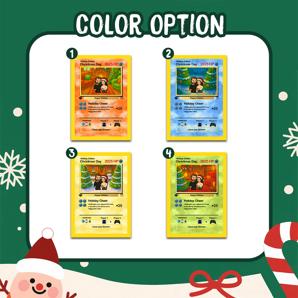 Tarjeta De Feliz Navidad Personalizada Para La Familia. Convierte Tu Foto En Una Tarjeta Única De Colección Estilo Pixel Man. Regalo De Navidad. - santacalcetines