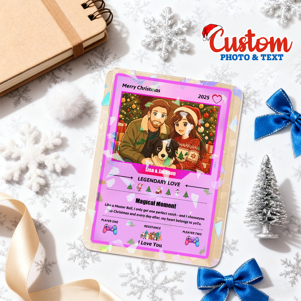 Tarjeta Coleccionable De Pareja Personalizada: Regalo De Fantasía Con Foto Personalizada Para Navidad O Aniversario. - santacalcetines