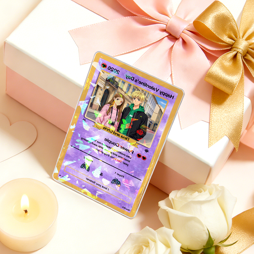 Tarjeta De Pareja Poderosa De San Valentín Personalizada, Tarjeta De Aniversario Personalizada Con Foto De Pareja Estilo Anime, El Mejor Regalo De San Valentín Para Tu Pareja. - santacalcetines