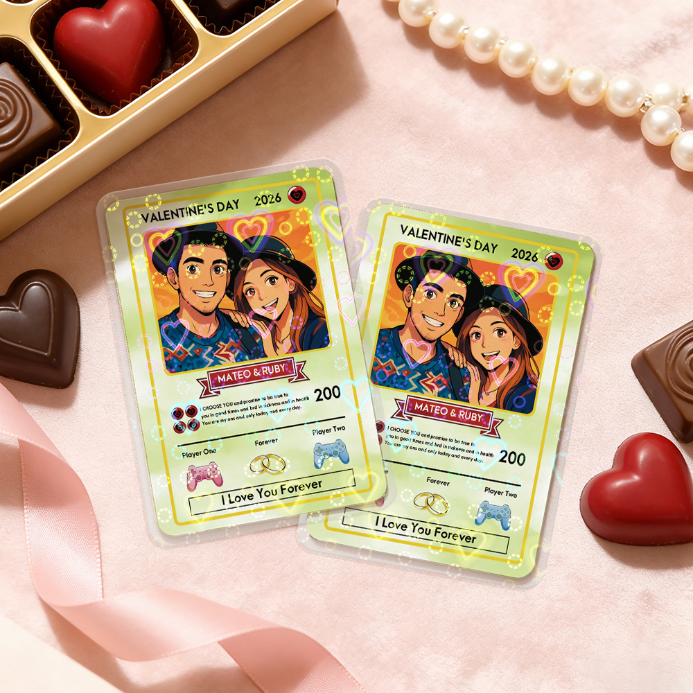 Tarjeta De Pareja Poderosa De San Valentín Personalizada, Tarjeta De Aniversario Personalizada Con Foto De Pareja Estilo Anime, El Mejor Regalo De San Valentín Para Tu Pareja. - santacalcetines