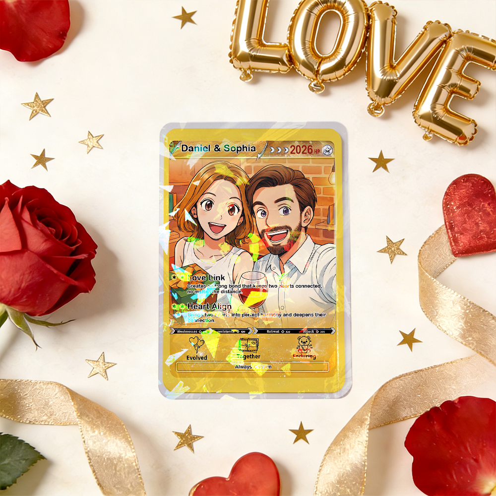 Tarjeta De Pareja Poderosa De San Valentín Personalizada, Tarjeta De Aniversario Personalizada Con Foto De Pareja Estilo Anime, El Mejor Regalo De San Valentín Para Tu Pareja. - santacalcetines
