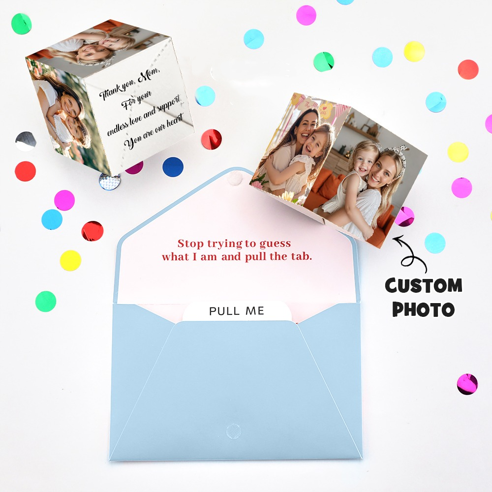 Tarjeta De Confeti Sorpresa Personalizada, Caja Explosiva Del Día Del Padre, Tarjeta De Felicitación Emergente 3D Con Foto Personalizada - santacalcetines