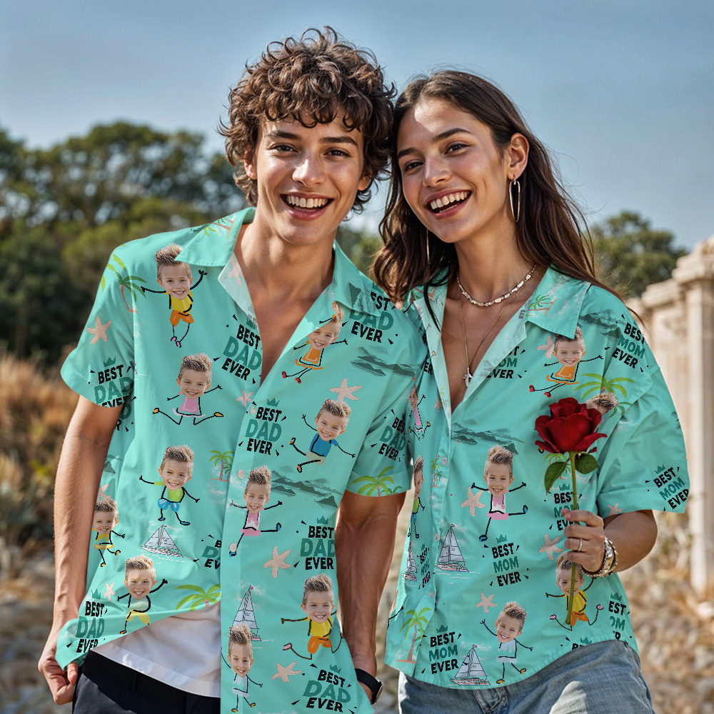 Camisa Hawaiana Con Cara Personalizada, El Mejor Papá De Todos Los Tiempos, Camisa Hawaiana Para Hombre, Regalo De Camisa Hawaiana Con Cara - santacalcetines