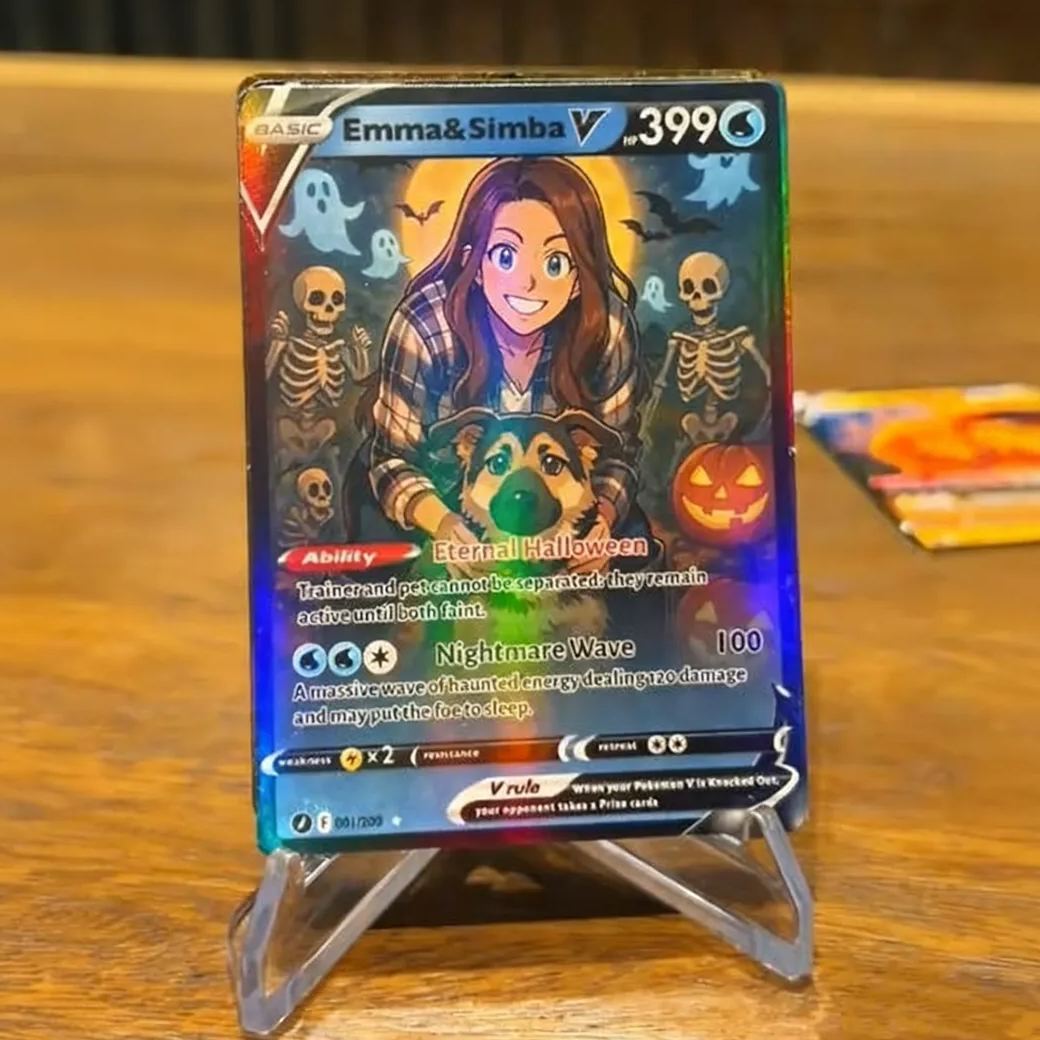 Tarjeta Coleccionable De Halloween Personalizada: Convierte A Tu Mascota En Una Espeluznante Tarjeta De Pokémon. Regalo De Halloween Personalizado Para Mascotas. - santacalcetines