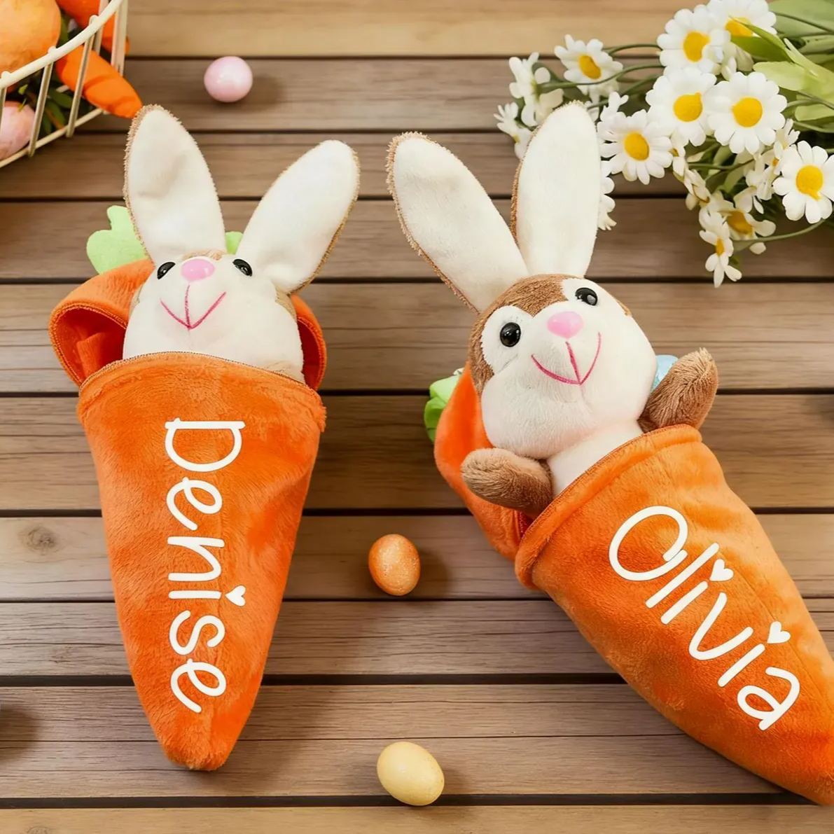 Peluche De Zanahoria Reversible Personalizado, Llavero De Conejo De Peluche Personalizado, Llavero De Conejito De Pascua Personalizado, Regalo De Pascua Con Nombre - santacalcetines