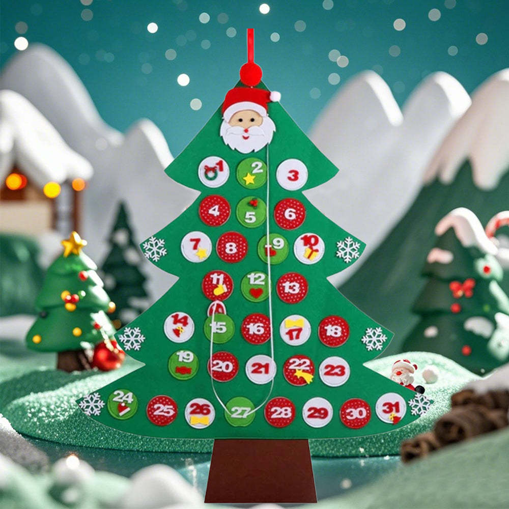 Fieltro Árbol De Navidad Cuenta Regresiva Para Navidad Calendario Decoración Para Colgar En La Pared Calendarios De Adviento - santacalcetines