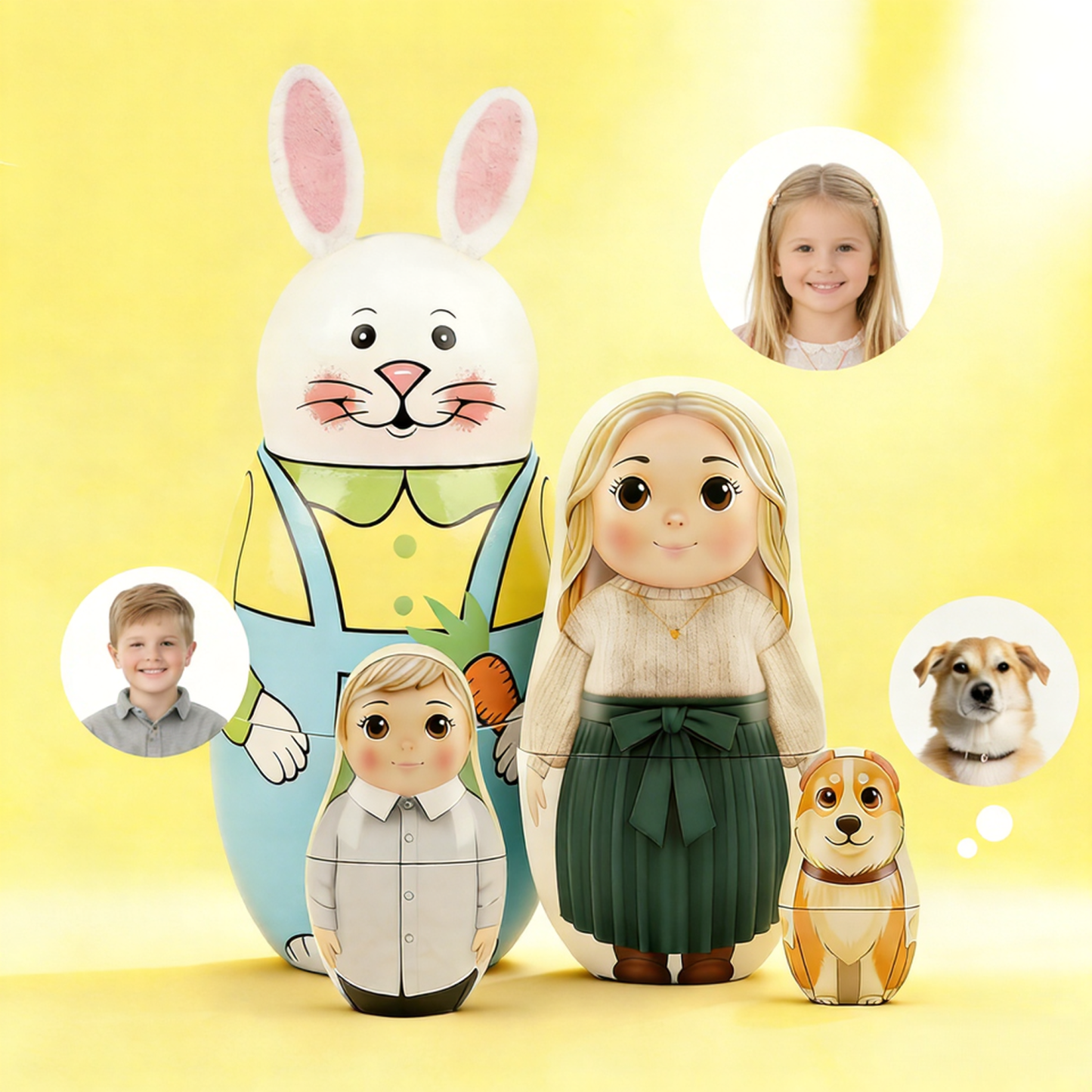 Muñeca Rusa Con Retrato Personalizado, Foto Personalizada, Retrato Familiar, Estilo Caricatura, Regalo De Pascua - santacalcetines