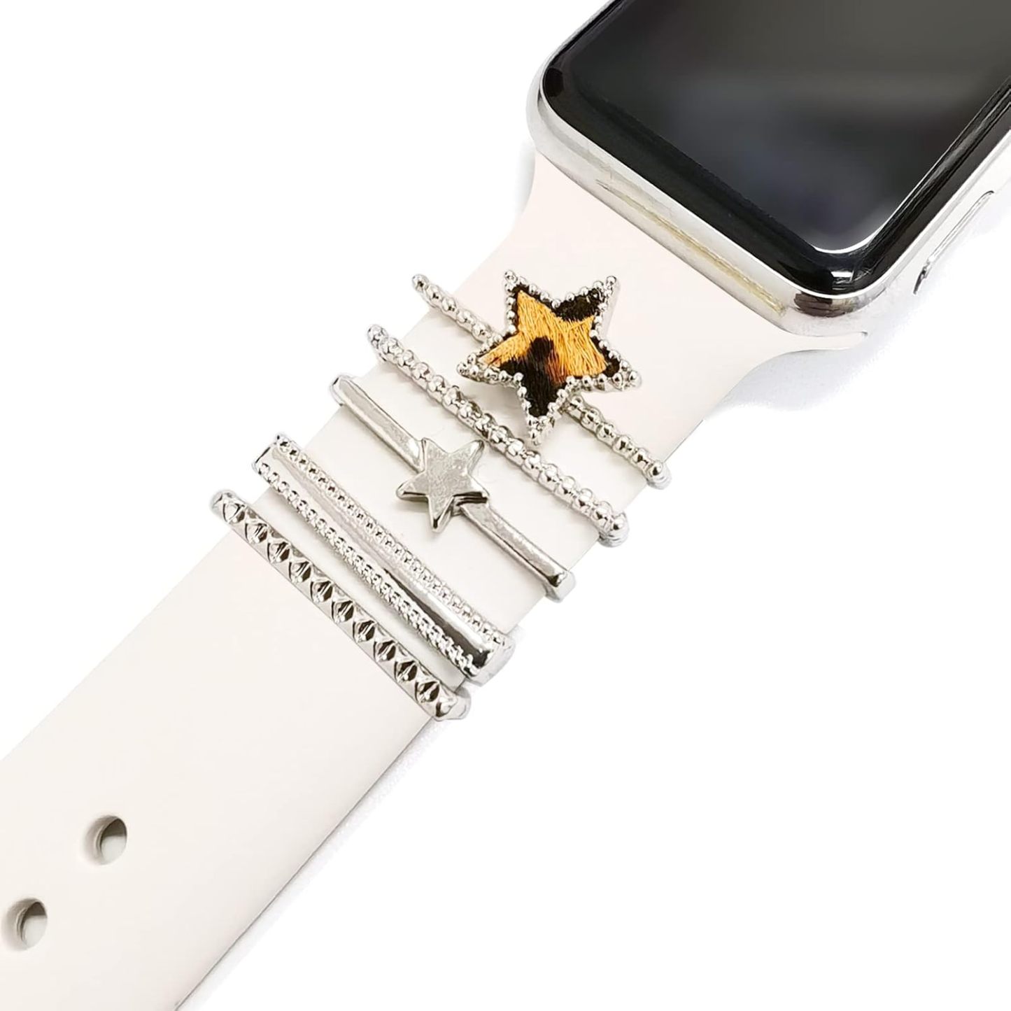 5 Piezas De Abalorios Para Correa De Apple Watch, Diamantes Y Joyas De Metal, Anillo Decorativo, Correa De Silicona, Accesorios - santacalcetines