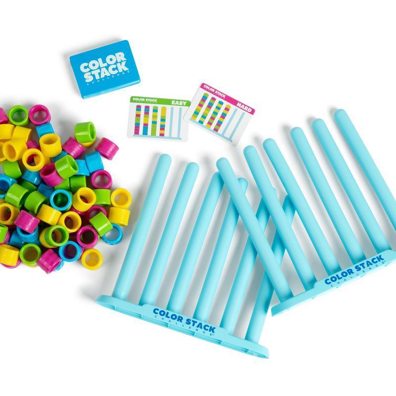 Stack Challenge: Un Juego De Rompecabezas De Combinación De Colores De Ritmo Rápido Para Fiestas Y Noches De Juegos En Familia. Incluye 2 Soportes Para Apilar, 50 Tarjetas De Desafío, 80 Anillos E Instrucciones. - santacalcetines