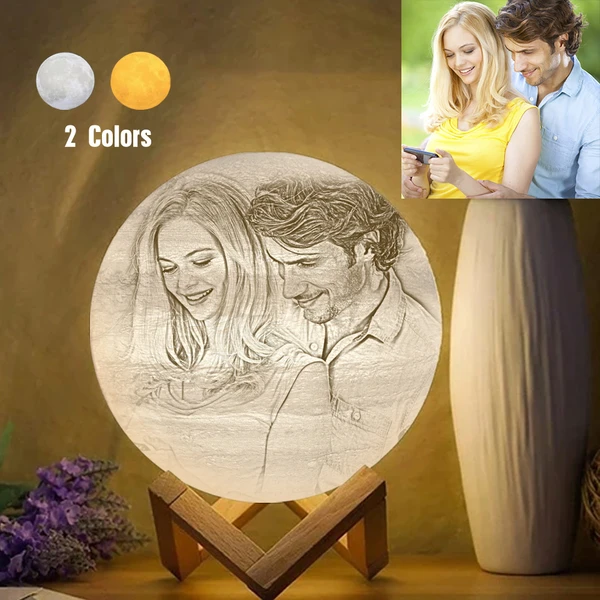 Lámpara De Luna Con Foto 3d Personalizada Y Con Su Texto: Toque 2 Colores - santacalcetines