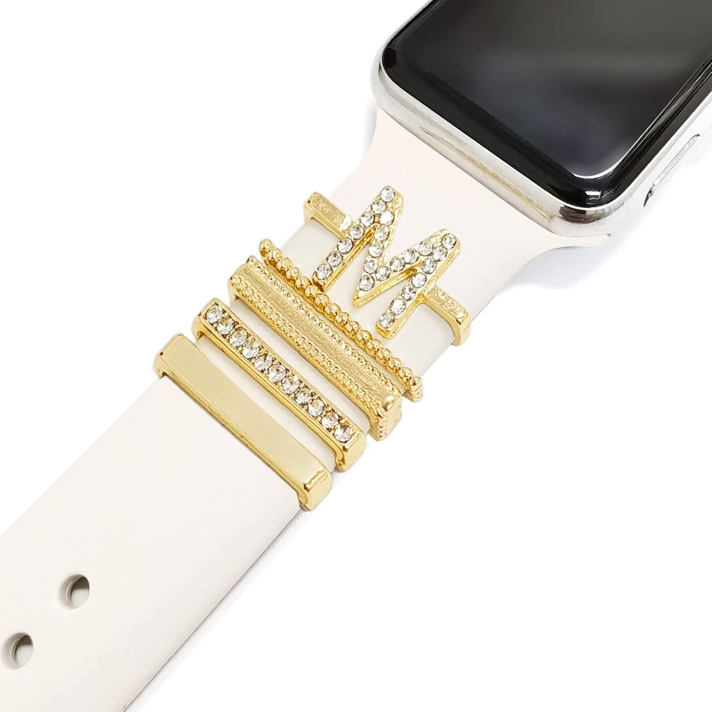 5 Piezas De Abalorios Para Correa De Apple Watch, Diamantes Y Joyas De Metal, Anillo Decorativo, Correa De Silicona, Accesorios - santacalcetines