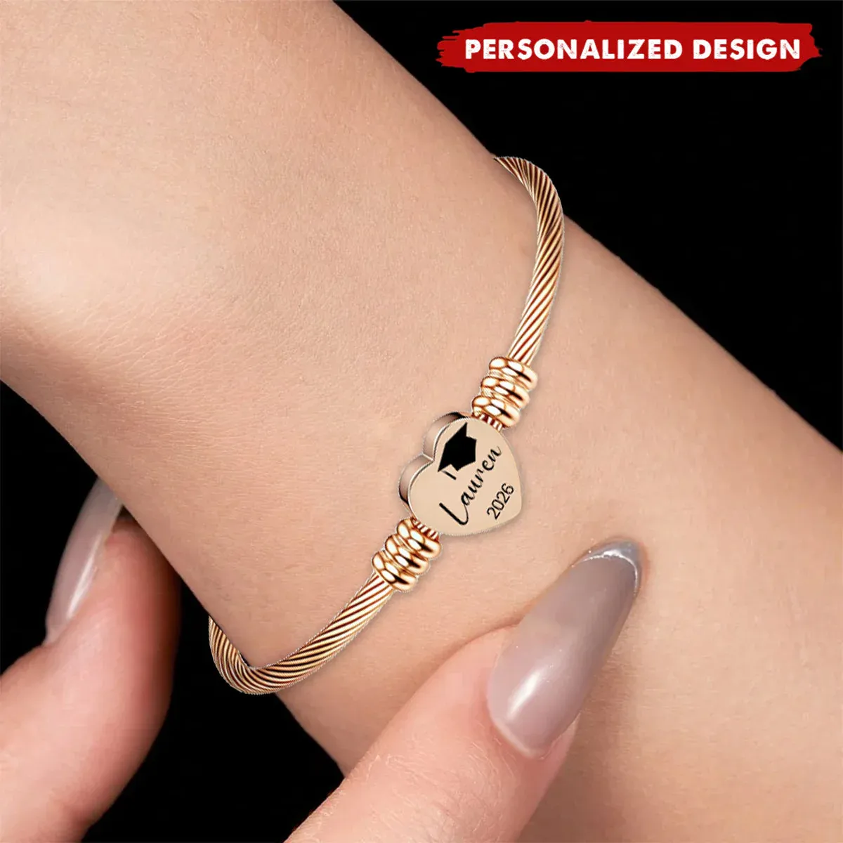 Pulsera De Corazón Personalizada Para Graduación - Regalo Personalizado Con Nombre Y Año Para Ella - santacalcetines