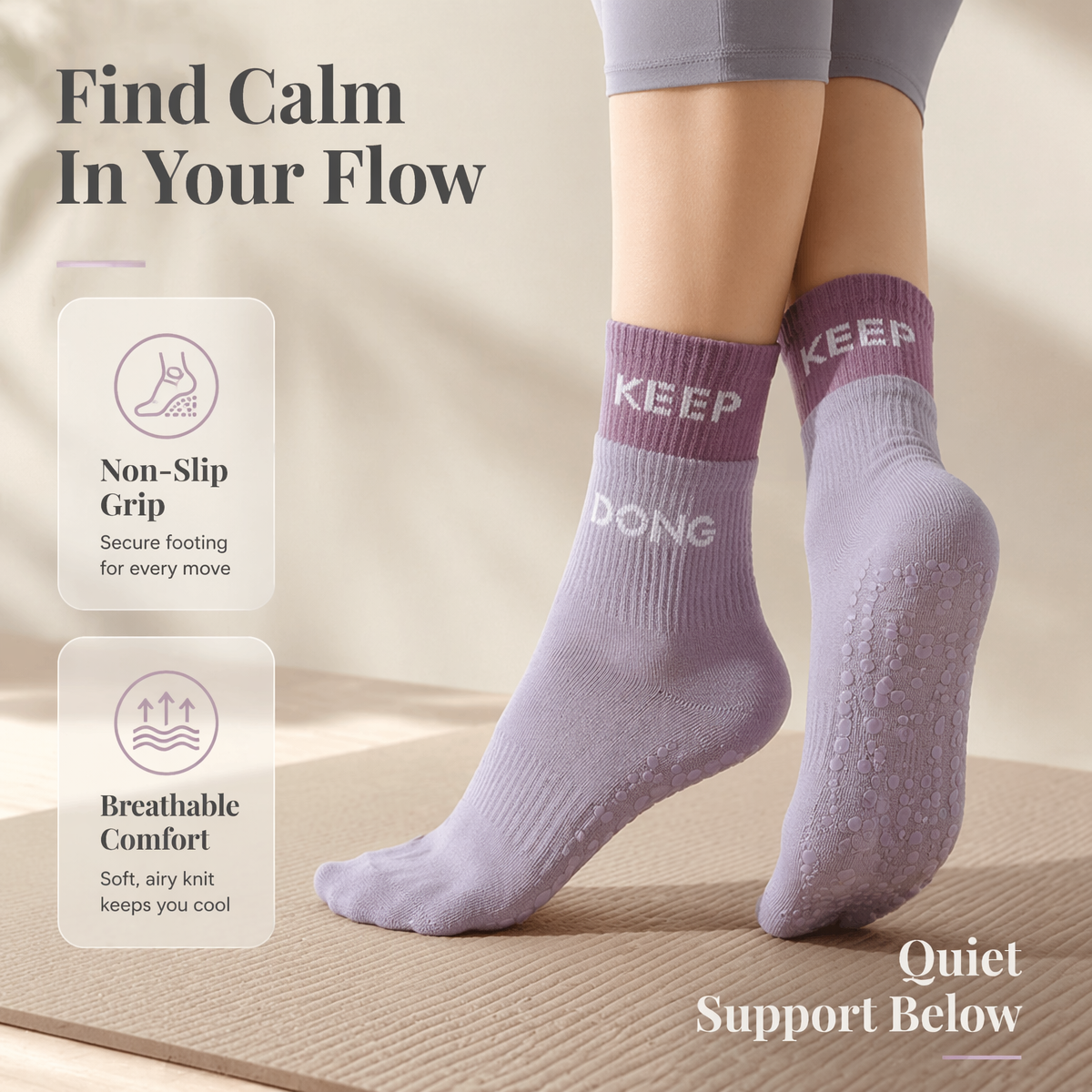 Calcetines De Agarre De Yoga Para Mujer, Calcetines De Agarre De Pilates De Media Pantorrilla, Calcetines De Agarre Antideslizantes, Calcetines De Entrenamiento De Piso Interior Cálidos A Juego Con Pantalones De Tiburón - santacalcetines