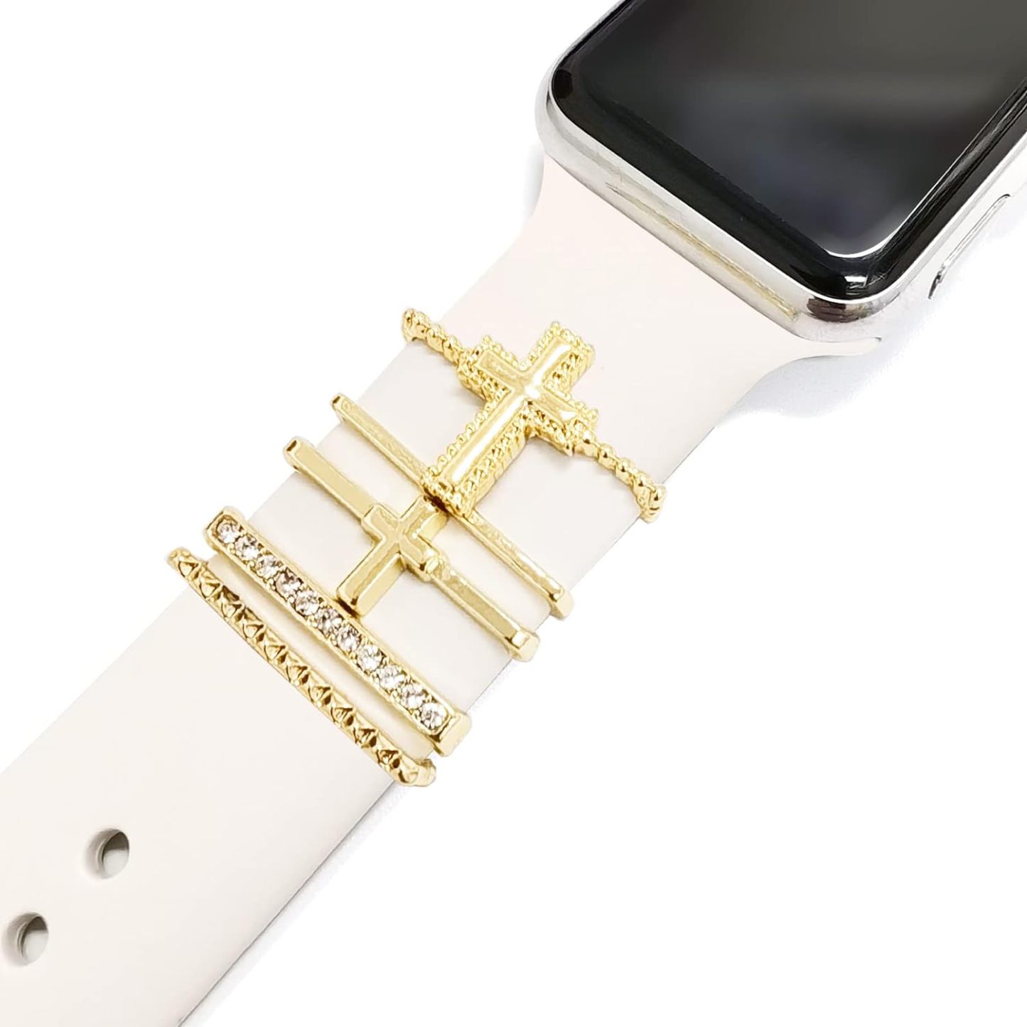 5 Piezas De Abalorios Para Correa De Apple Watch, Diamantes Y Joyas De Metal, Anillo Decorativo, Correa De Silicona, Accesorios - santacalcetines