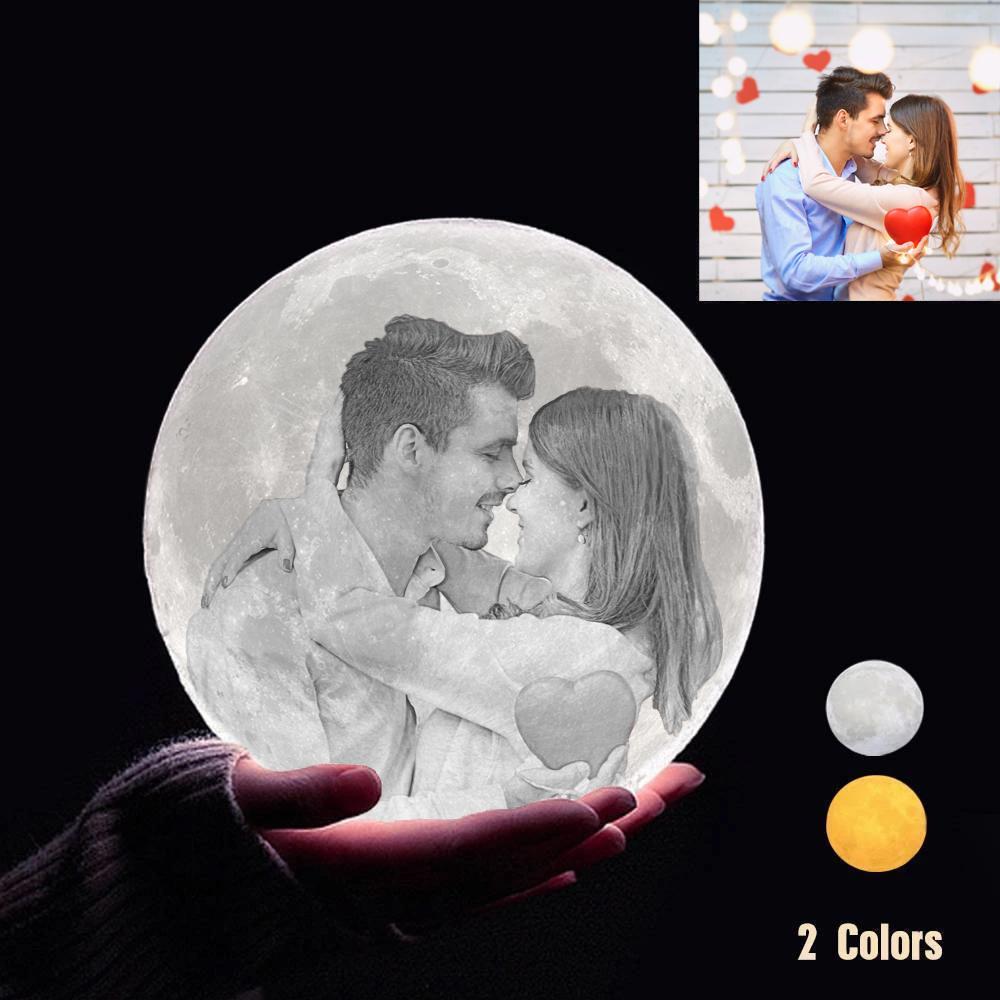 Lámpara De Luna Con Foto 3d Personalizada Y Texto Personalizado: Familia Touch 2 Colour - santacalcetines