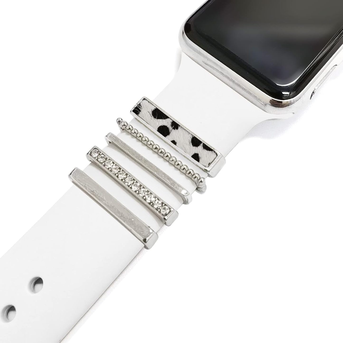 5 Piezas De Abalorios Para Correa De Apple Watch, Diamantes Y Joyas De Metal, Anillo Decorativo, Correa De Silicona, Accesorios - santacalcetines