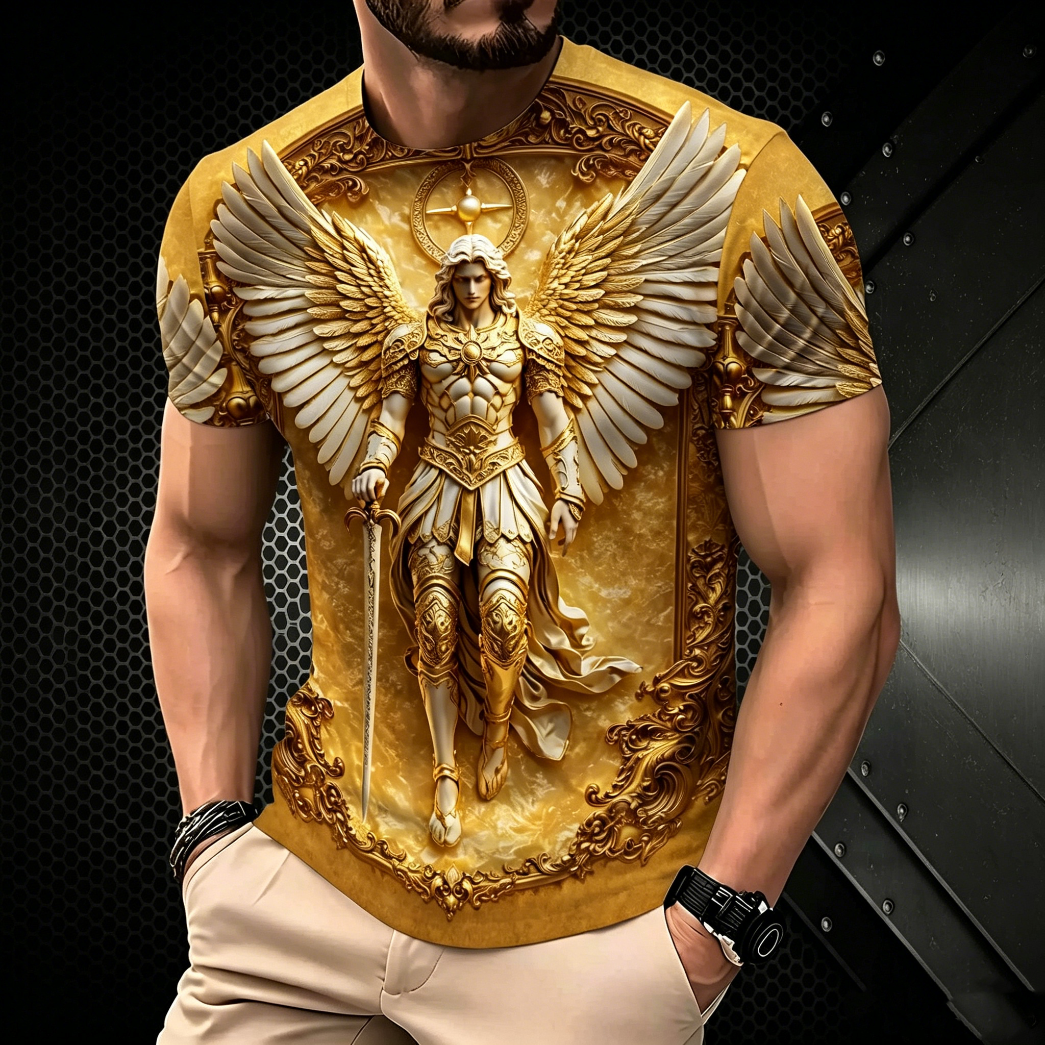Camiseta De Cuello Redondo Para Hombre Con Estampado 3D De Alta Definición, Manga Corta, Diseño Vanguardista De Moda
