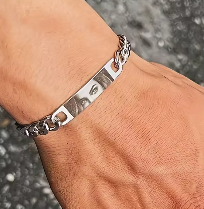 Pulsera Personalizada Con Foto De Ojo Para Parejas, Regalo De Navidad - Recuerdo De Acero Inoxidable Grabado A Láser, Regalo De Aniversario - santacalcetines