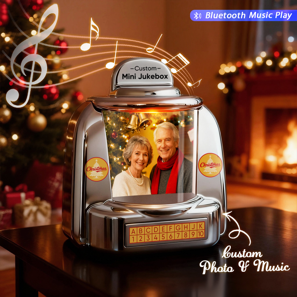 Mini Jukebox Retro Speaker Personalizzato - Mini Lettore Musicale Con Foto, Nomi E Data Personalizzati Con Radio Musicale Bluetooth | Decorazione Da Tavolo Vintage Per La Casa, Regalo Nostalgico - mymoonlampit